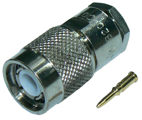 TNC male solder pin, clamp-style connector for MIL-SPEC RG58 coaxial cables and RG142 coaxial cable, DC-3 GHz, 50 Ohms – nickel plated